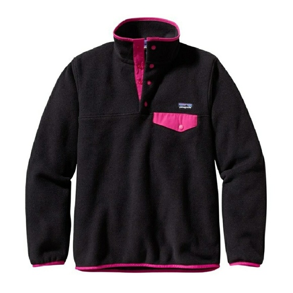 Patagonia Tops - Patagonia Synchilla Black & Pink Snap Pullover